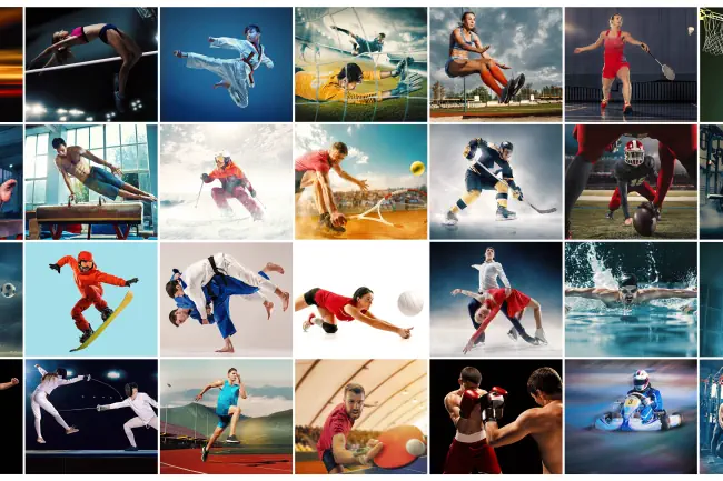 Viele Sportarten auf einem Bild.